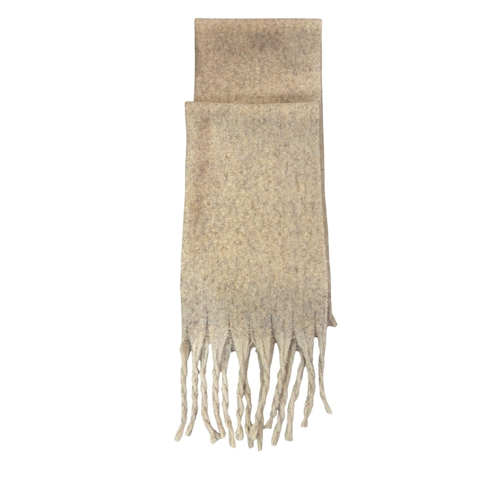 Oversized Soft Knit Blanket Scarf with Tassel Fringe Oatmeal Beige Marl